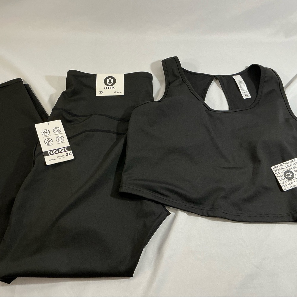 OTOS Plus Size Black Active Set - Sports Bra & Leggings (3X)